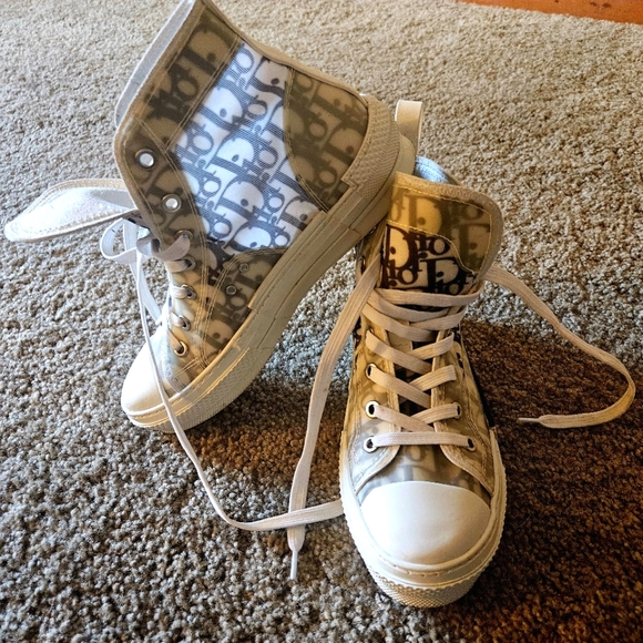 Dior Monogram High-Top Sneakers Cream and Navy Size 36 Aka Size 7 Show Some Wear - Picture 1 of 8